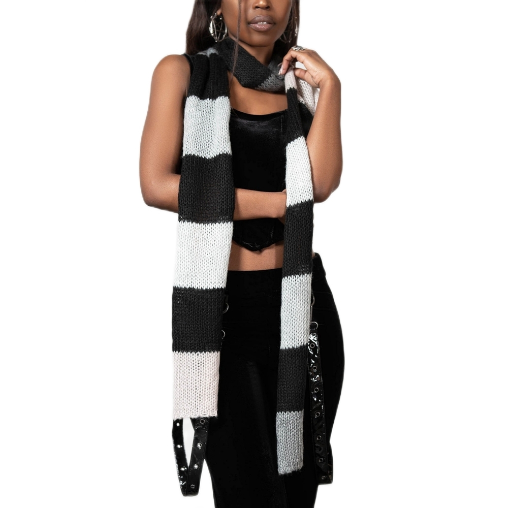 Killstar Black and White Striped Scarf